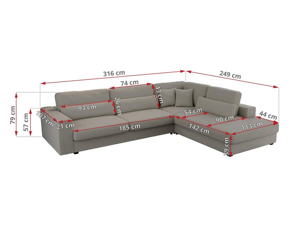 ECKSOFA Savona Grau Boucle - rechts - Schwarz/Grau, Kunststoff/Textil (249/316cm) - MKS