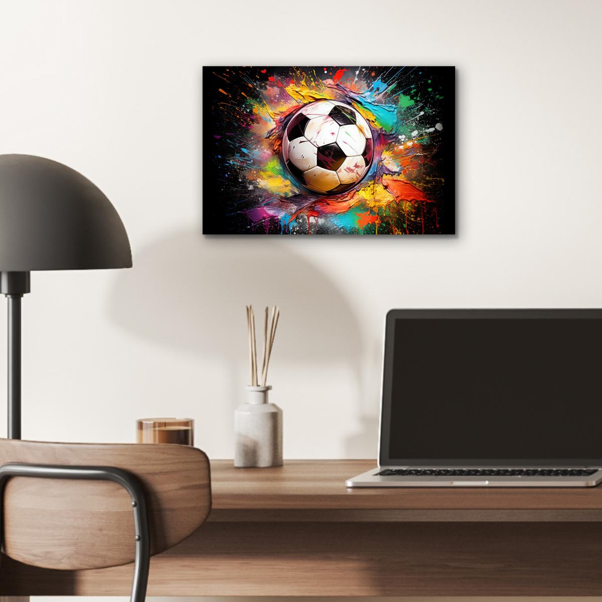 METALLBILD Fußball - Farbe - Farben - Schwarz - Weiß 30x20 cm - Weiß, Metall (30/20cm) - MuchoWow