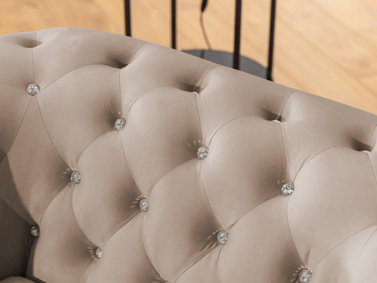 CHESTERFIELD-SESSEL Cleo Blink Beige Samt mit Kristallsteppung und braunen Massivholzfüßen - Beige/Braun, Holz/Textil (104/72/86cm) - S-Style Möbel