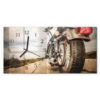WANDUHR aus Glas 60x30 cm - Motorrad - Beige, Glas (60/30/0.4cm) - TULUP
