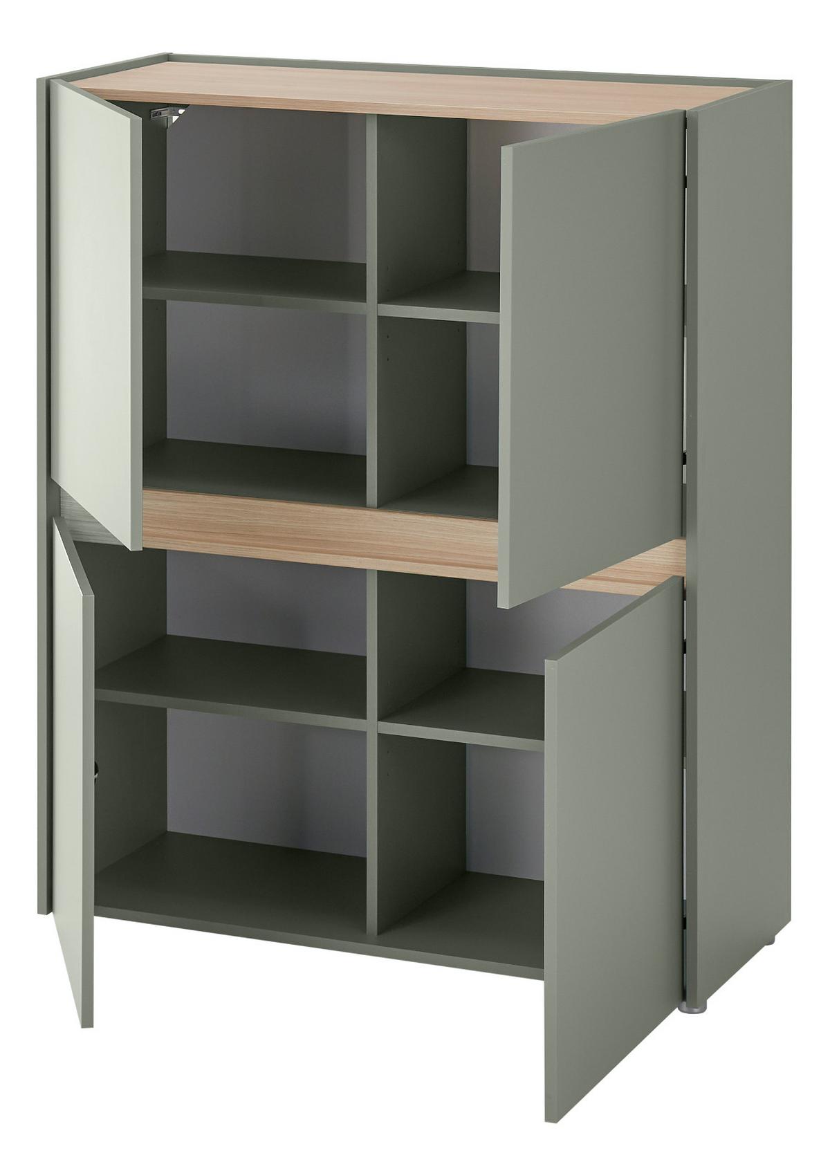 HIGHBOARD in Salbei Grün mit Eiche, 4-türige Kommode mit 8 Fächern, 100 x 120 cm - Salbeigrün/Eichefarben, Holz/Holzwerkstoff (100/120/40cm) - Furn.Design