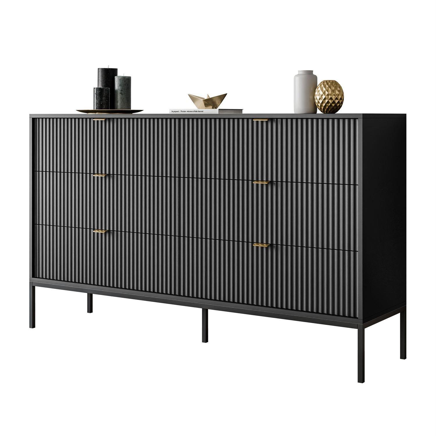 SIDEBOARD CORTADO KS154 MIT SCHUBLADEN SCHWARZ - Schwarz, Holzwerkstoff (154/91/39cm) - Lookway