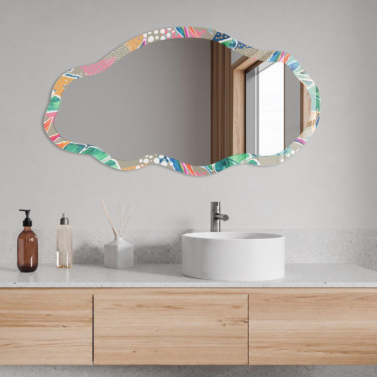 SPIEGEL 90x45 cm asymmetrisch mit Druck - Tropische Blätter - Transparent, Glas (45/90/0.4cm) - TULUP