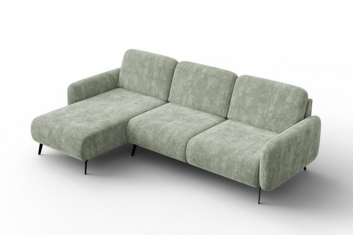 ECKSOFA FEBE 4-Sitzer LINKS, hellgrüner Chenille-Stoff - Schwarz/Hellgrün, Holz/Textil (264/157cm) - Wozimo