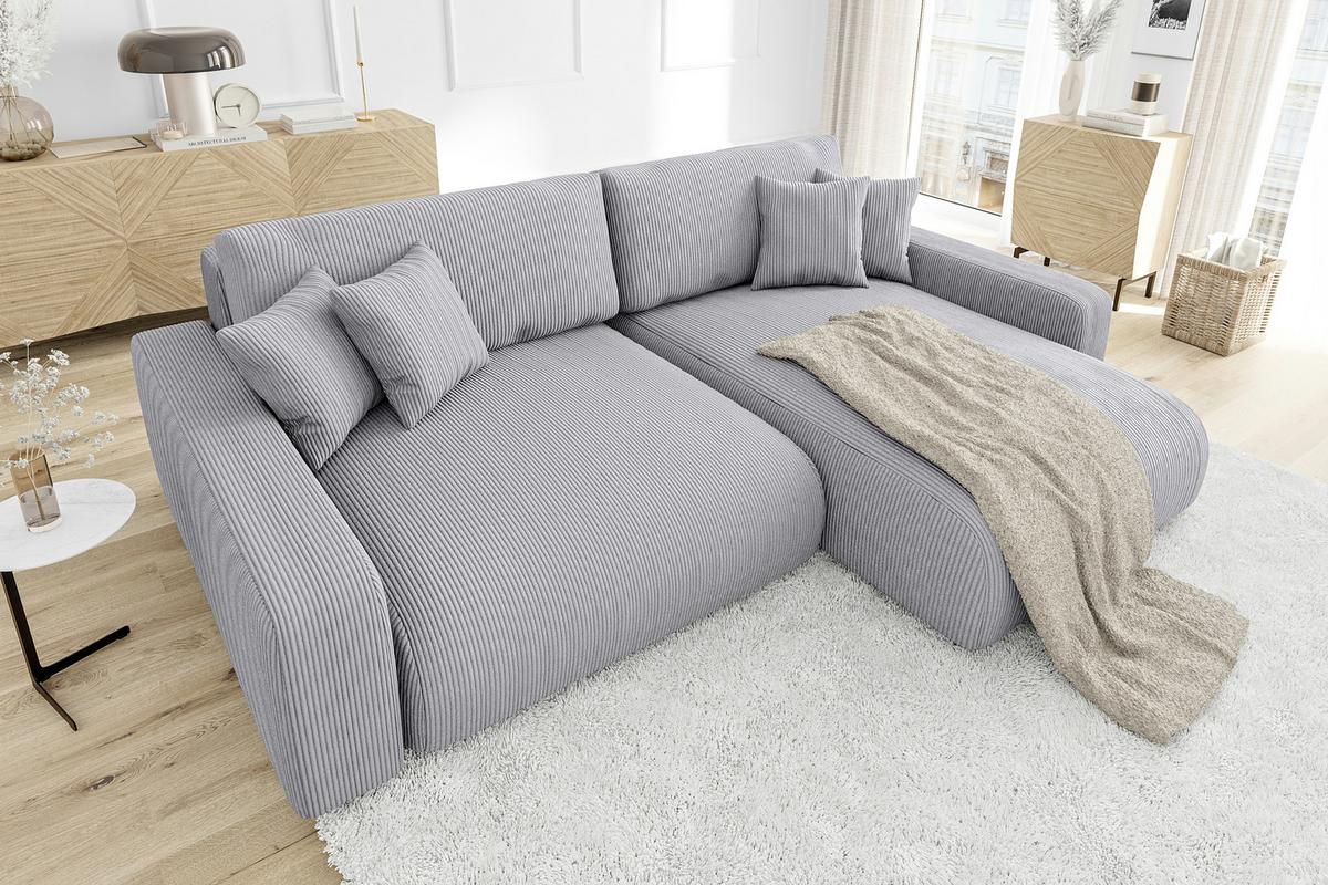 ECKSOFA Emma Hellgrau Cord - Ottomane rechts - Hellgrau, Textil (234/170cm) - S-Style Möbel