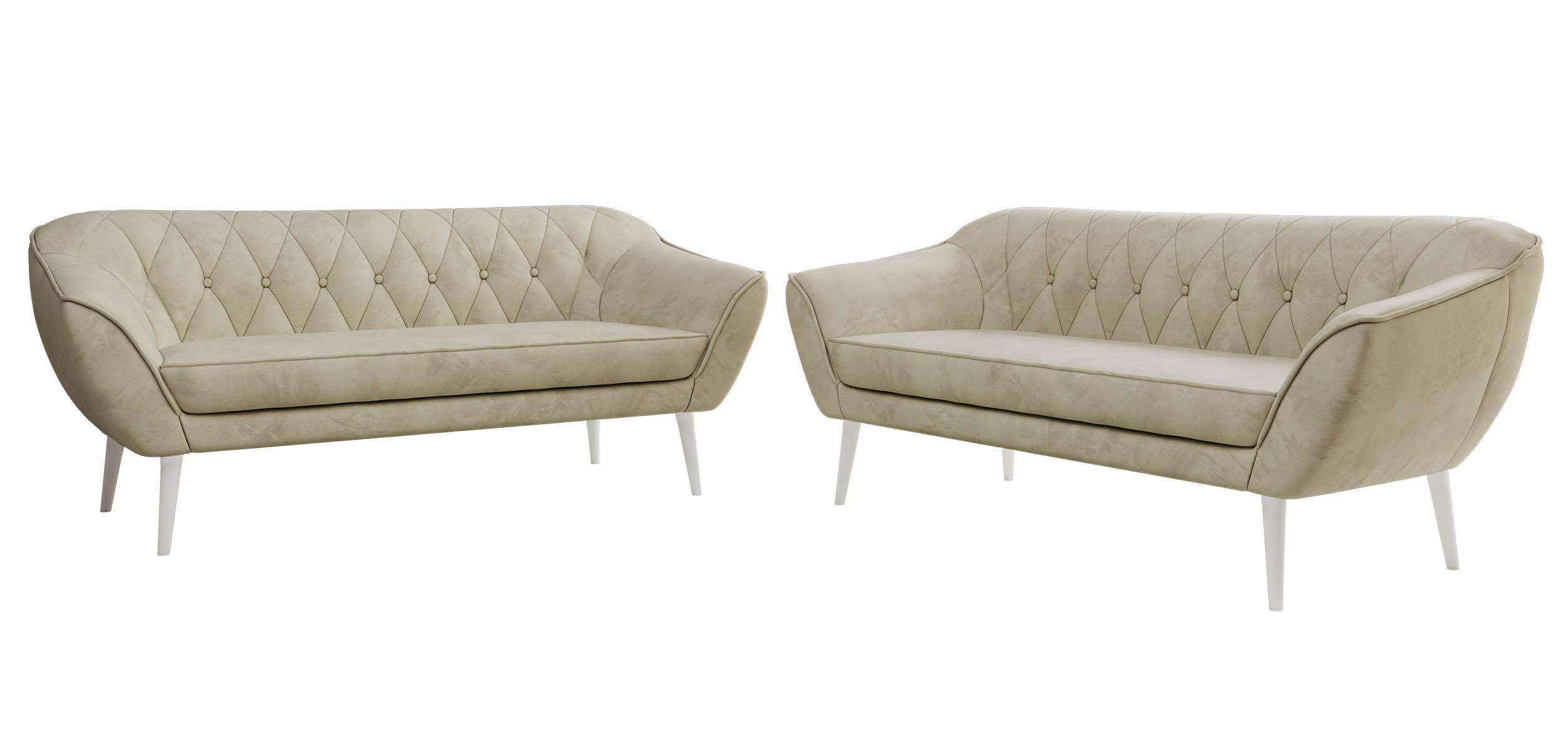 SITZGARNITUR PIRS 3+3 - Beige Velvet - Weiße Beine - Beige/Weiß, Holzwerkstoff/Textil (180/75/74cm) - MKS