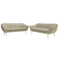 SITZGARNITUR PIRS 3+3 - Beige Velvet - Weiße Beine - Beige/Weiß, Holzwerkstoff/Textil (180/75/74cm) - MKS