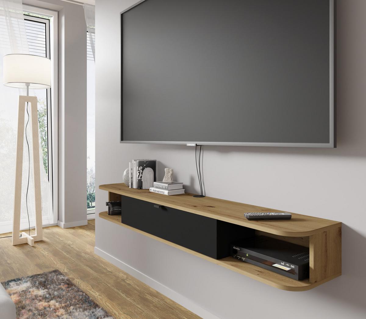 TV LOWBOARD Artisan Eiche, Schwarz 156/20/29 - Schwarz, Holzwerkstoff (156/20/29cm) - RAUMHIRSCH FURNITURE