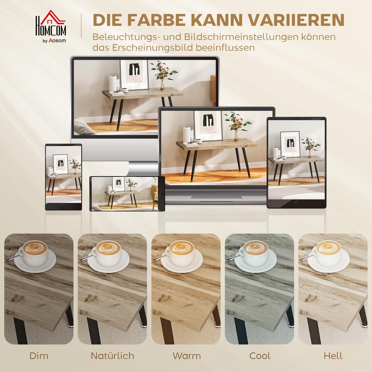 COUCHTISCH aus MDF Stahl Eiche - Eichefarben/Schwarz, Holzwerkstoff/Metall (100/50/45cm) - HOMCOM