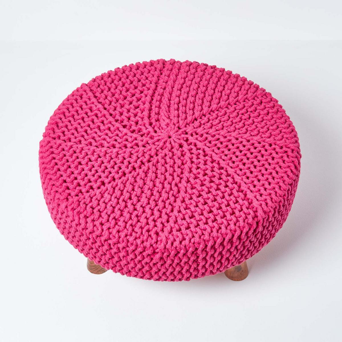 STRICK-HOCKER pink, rund 62/62/30 cm - Pink, Textil (62/30/62cm) - Homescapes