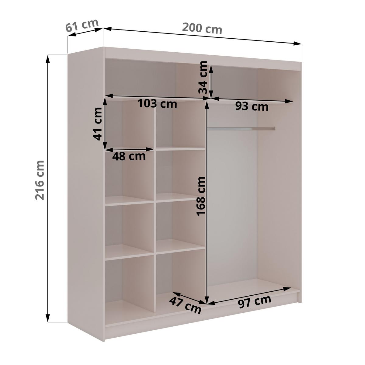 SCHWEBETÜRENSCHRANK mit Spiegel LAOS - 200 - Kaschmir - Schwarz Lamellen - Kaschmir/Alufarben, Holzwerkstoff/Metall (200/216/61cm) - MKS