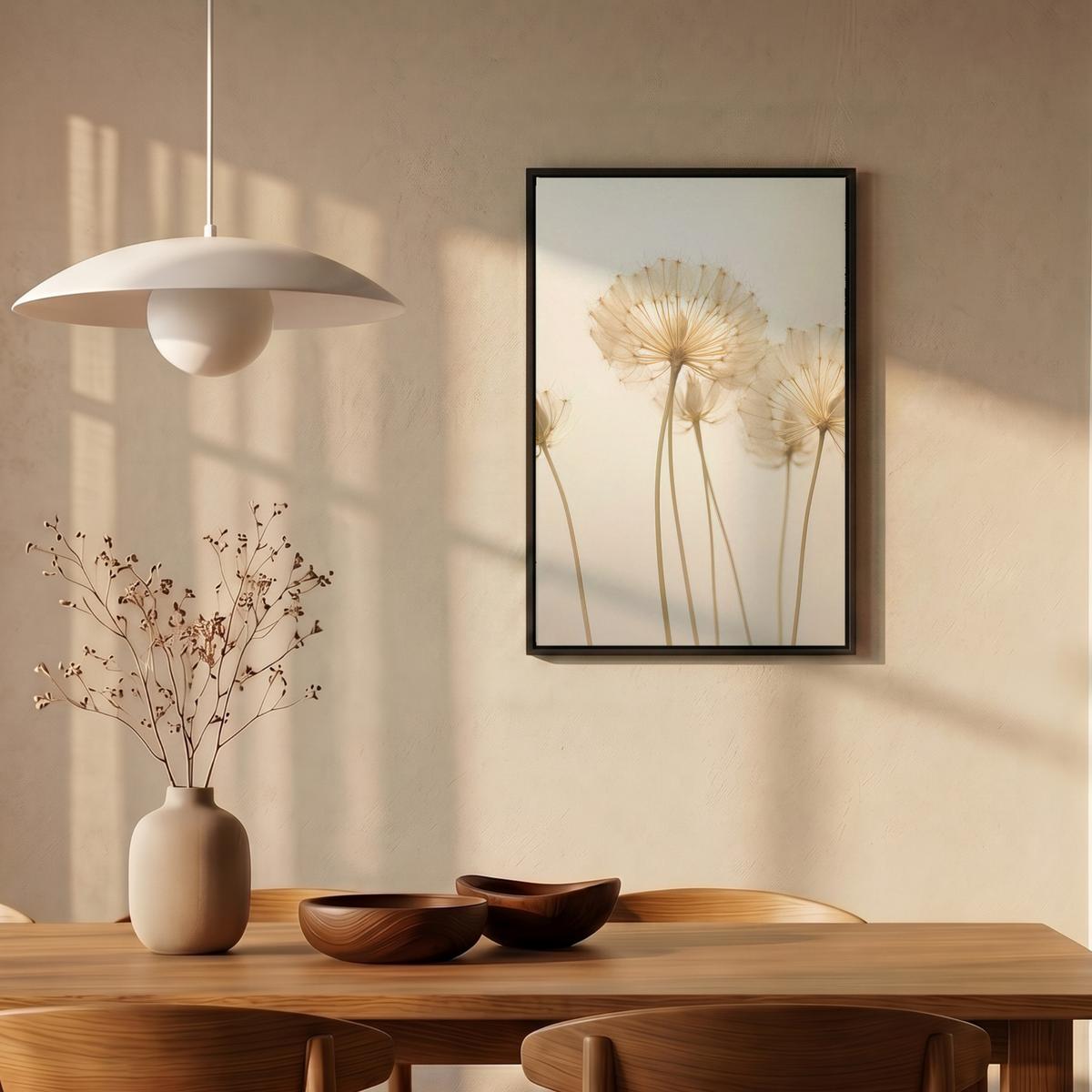 LEINWAND Bilder mit Rahmen - Sonnenlicht - Löwenzahn - Botanisch - Blumen - 40x60 - Creme, Textil (40/60cm) - MuchoWow