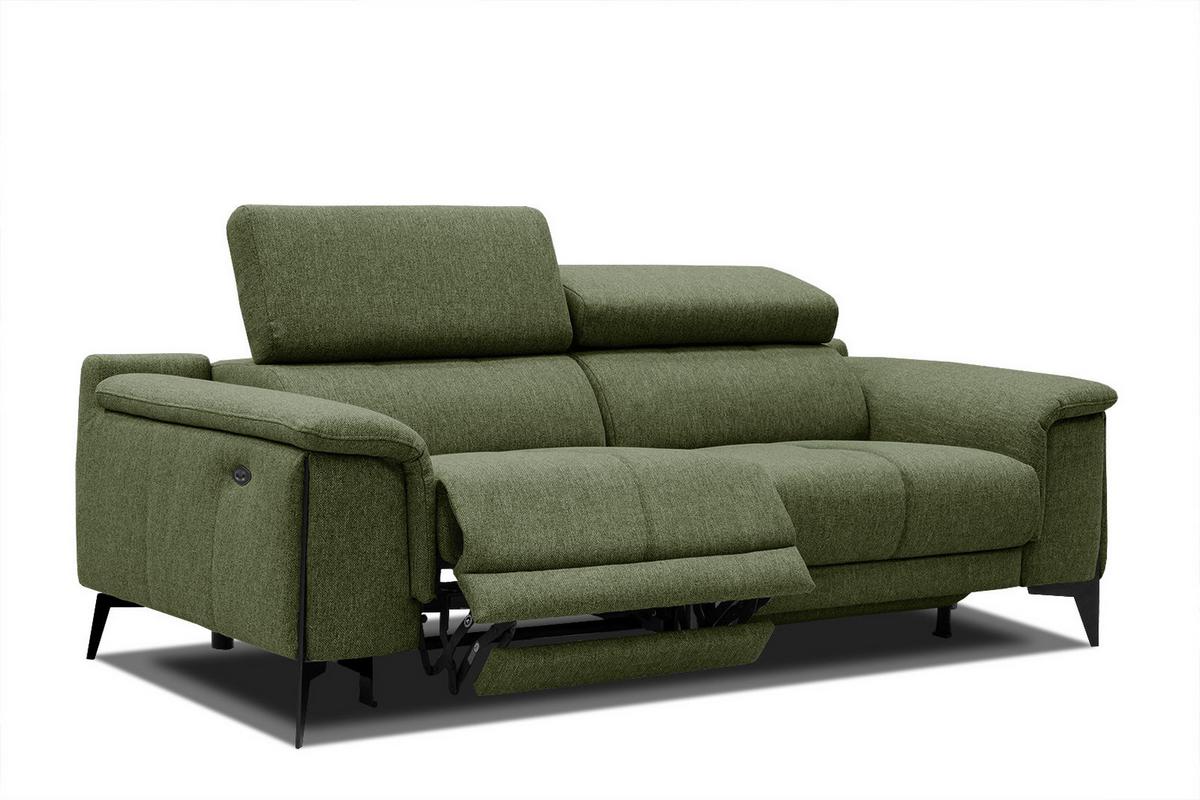 RELAXSOFA MATERA 3-Sitzer mit 2 Relaxfunktionen, olivgrün - Schwarz/Olivgrün, Holzwerkstoff/Textil (212/82/103cm) - Wozimo