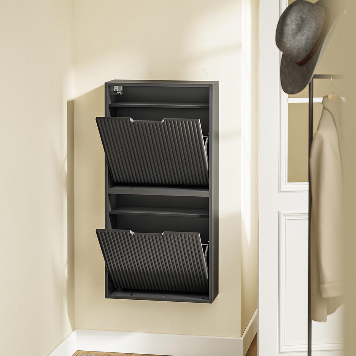 SCHUHSCHRANK mit 2 Türen Schwarz 50x19x100cm Modern - Schwarz, Holzwerkstoff (19/100/50cm) - SoBuy