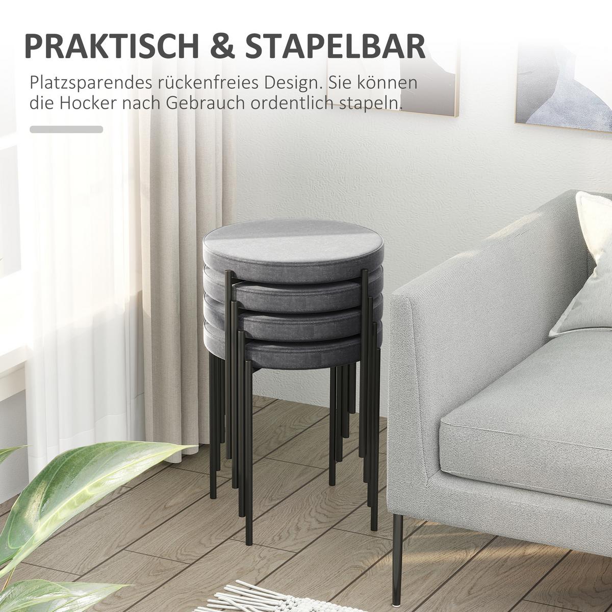 4ER-SET Esszimmerhocker Esszimmerstühle Küchenstuhl modern Polyester Stahl Grau - Dunkelgrau, Kunststoff (41.5/46/41.5cm) - HOMCOM