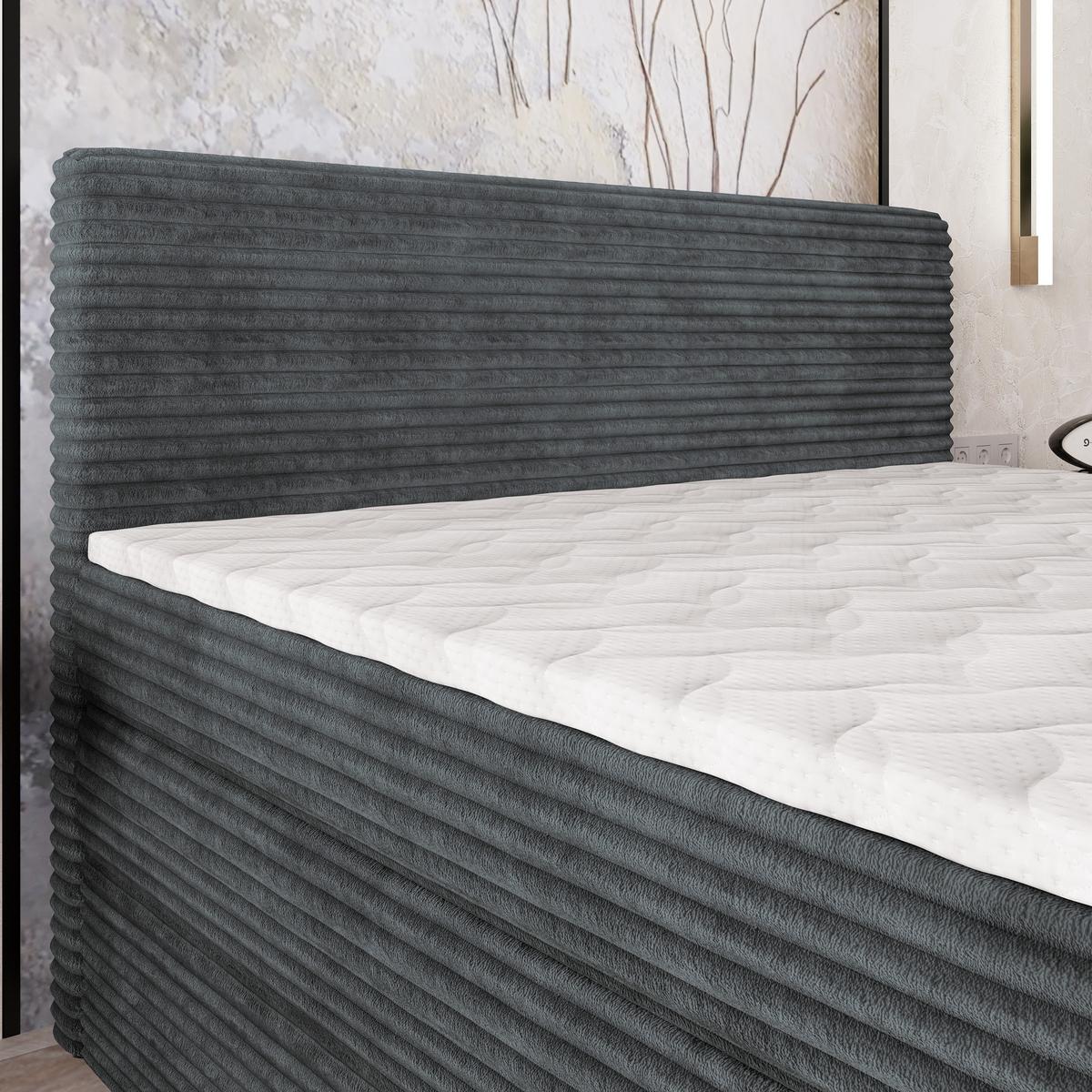 BOXSPRINGBETT LUNERA 140x200 cm mit Matratze und Topper - Graphitfarben - Graphitfarben, Holz (140/200cm) - MASSENO