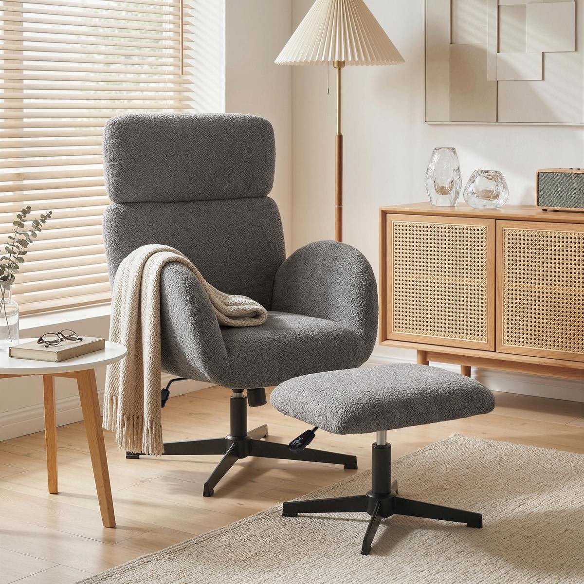 RELAXSESSEL mit Hocker Polyester Grau - Schwarz/Grau, Textil/Metall (70/108/71cm) - HOMCOM