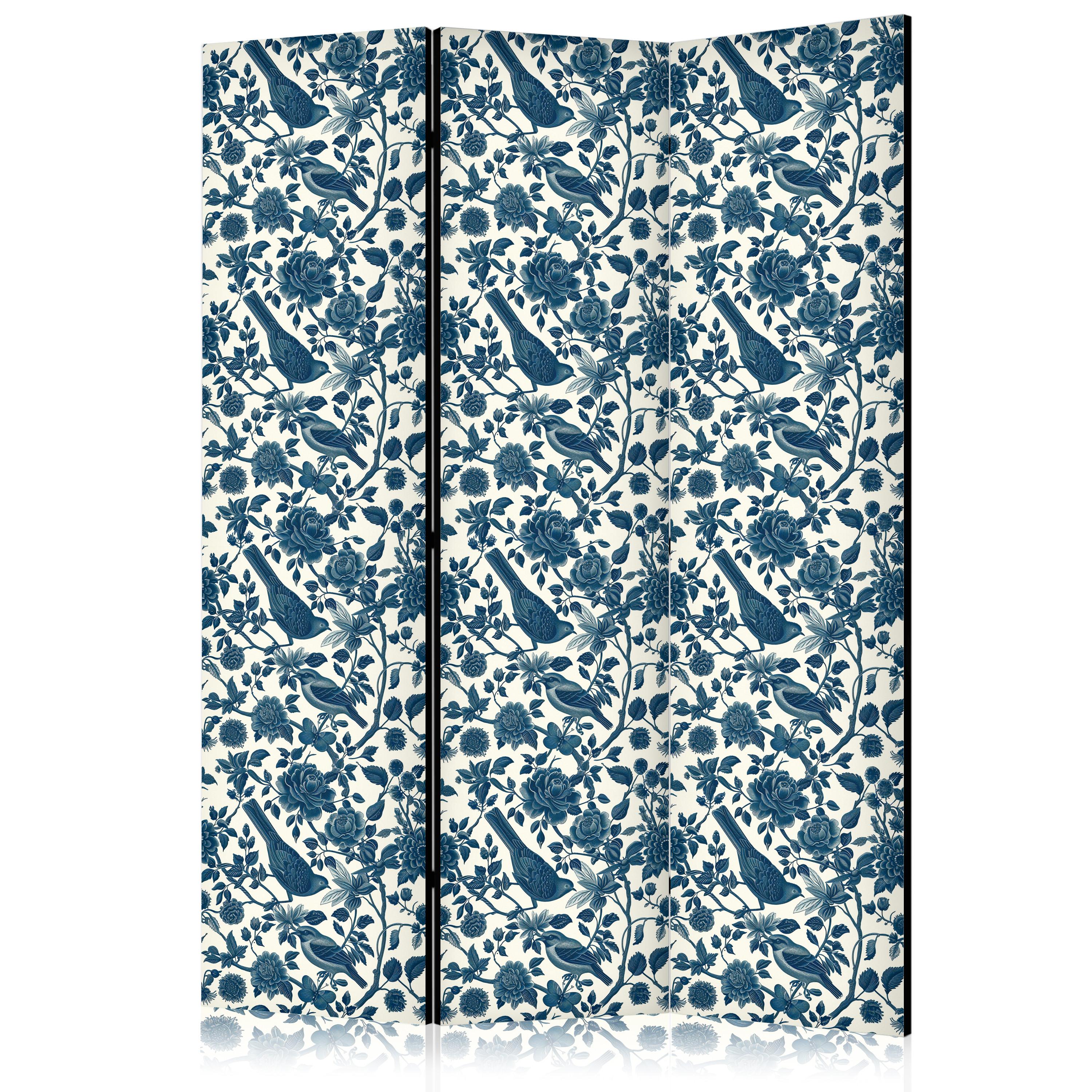 PARAVENT Akustik 3-tlg 135x172 cm V gel und Rosen - Blau, Holz/Textil (135/172/3cm) - Muralo