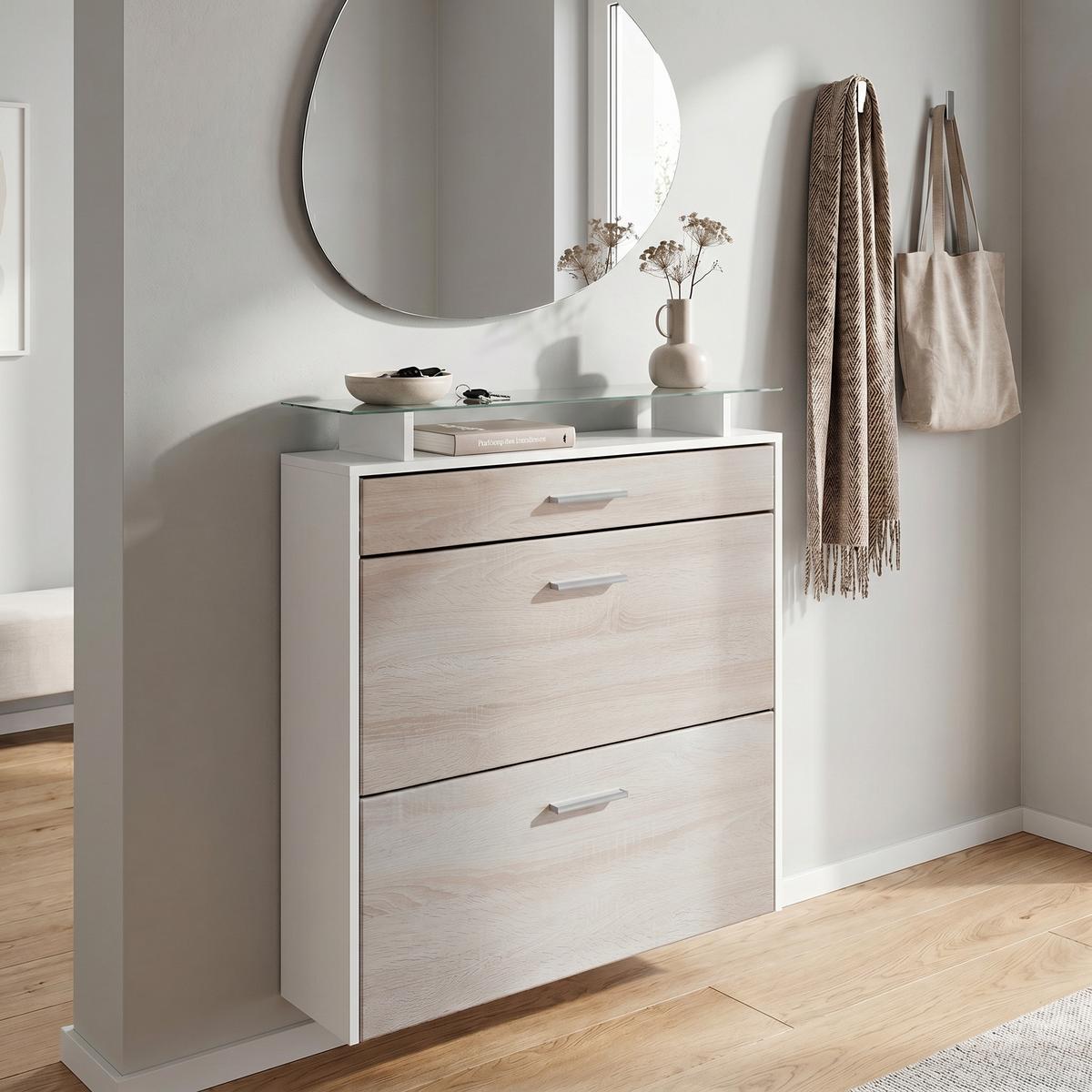 SCHUHSCHRANK Malea Front in Eiche sägerau - Eiche San Remo, Holzwerkstoff (89/96/23cm) - Vladon