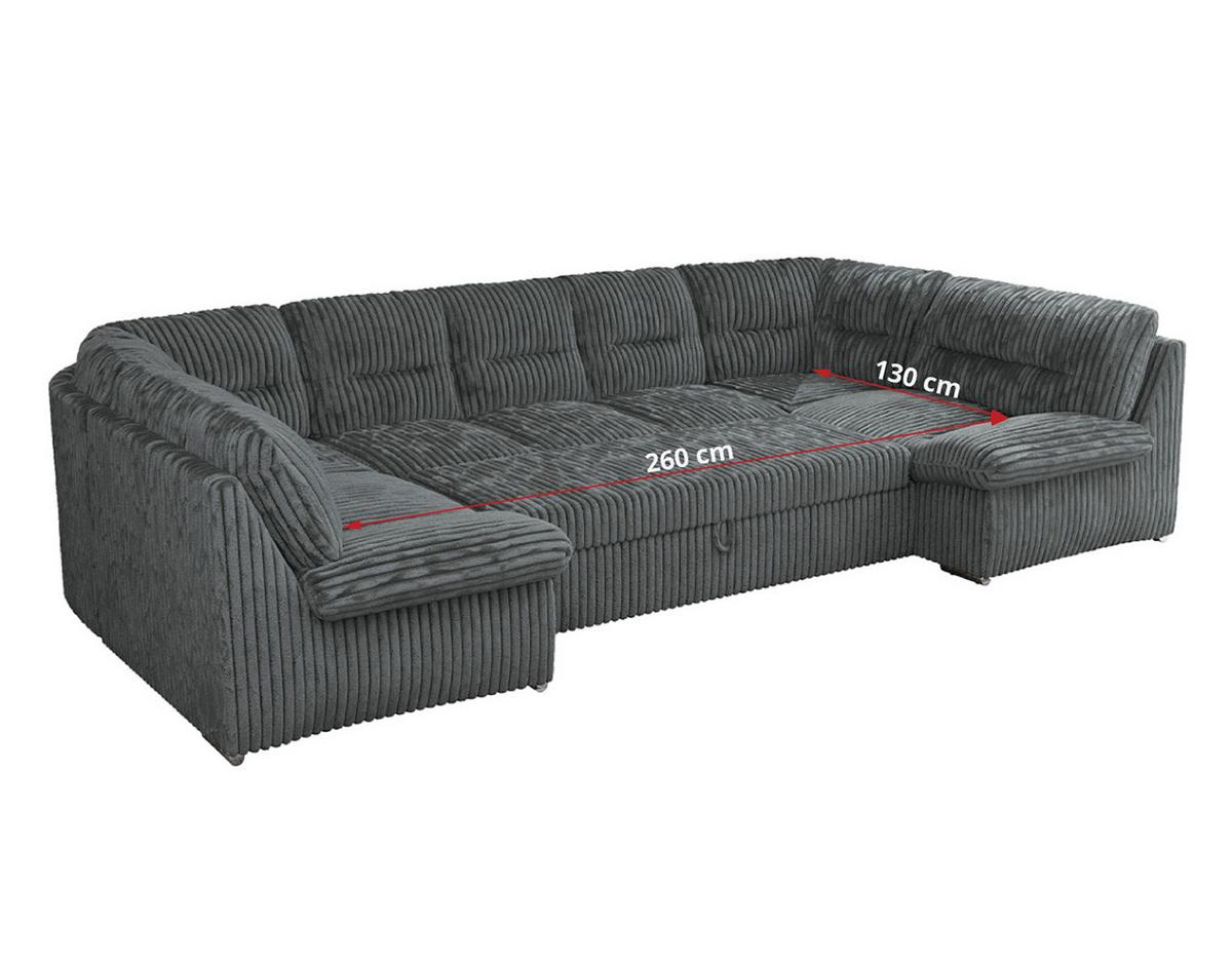 WOHNLANDSCHAFT MORBIDO U Dunkelgrau Cord - Dunkelgrau/Silberfarben, Textil/Metall (340/93/206cm) - MKS