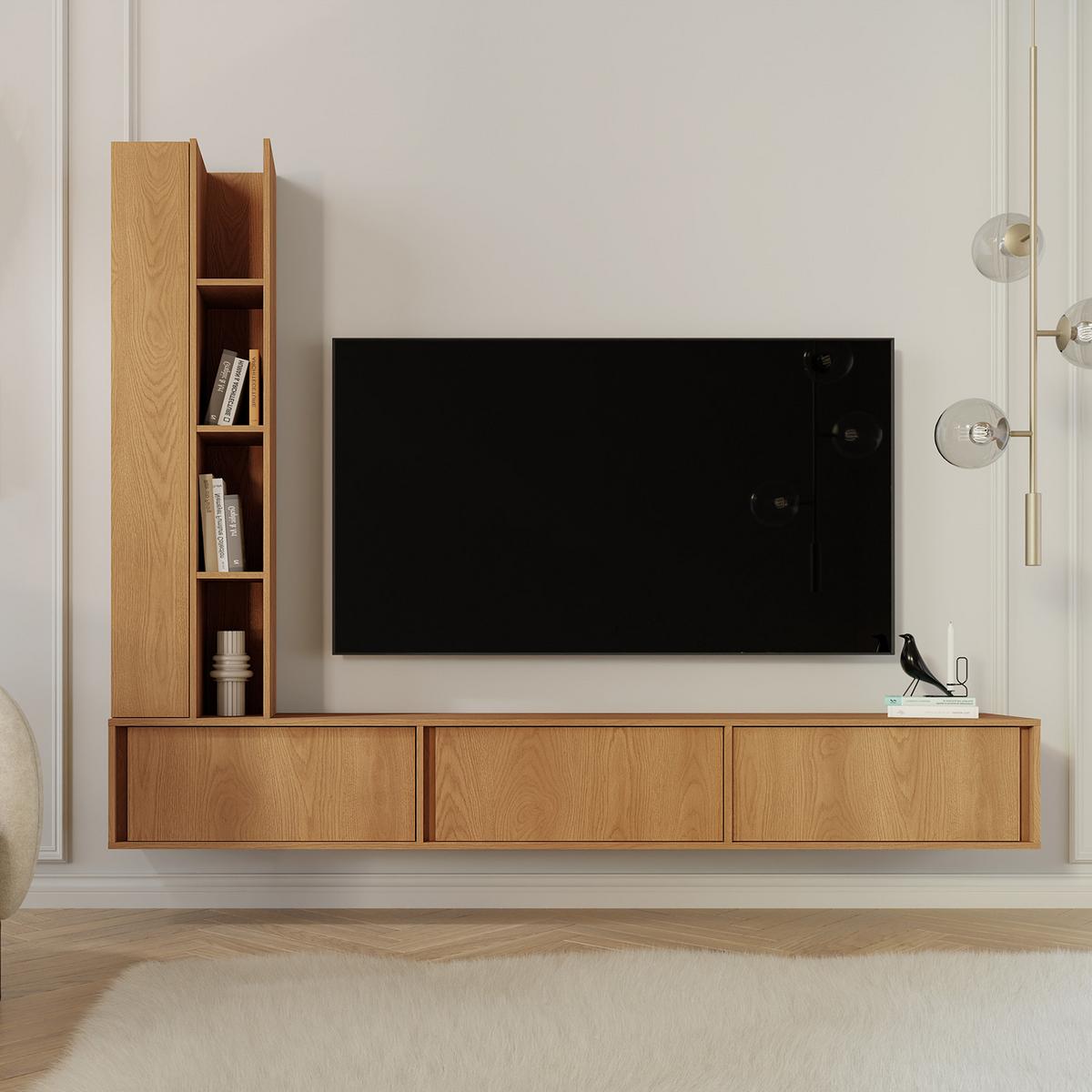 WOHNWAND Vero 2-teilig Wohnzimmer-Set mit TV-Lowboard und Hochschrank, Eiche Carmel - Eichefarben, Holzwerkstoff (230/185/35cm) - Beautysofa