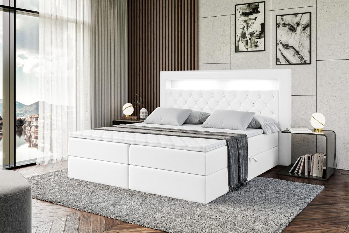 BOXBETT LED mit H4-Matratze und Lattenrost - NOEL GOLD - 140x200 Weiß Hochglanz - Weiß Hochglanz, Holzwerkstoff (140/200cm) - ALTDECOR