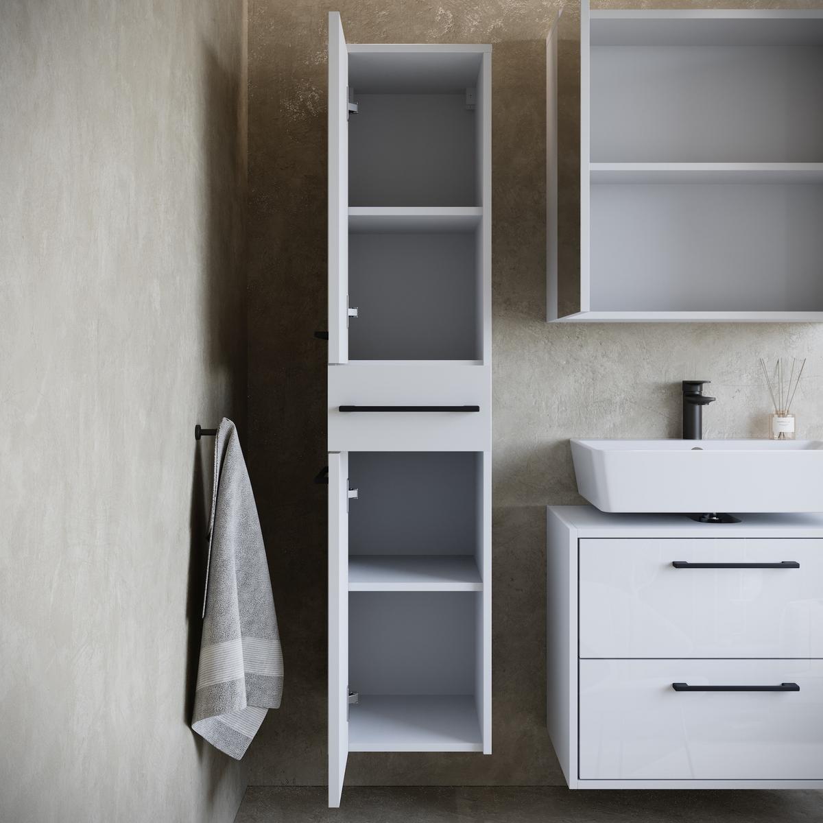BADMÖBEL-SET Florence 3 Teile Schwarz Matt - 60 x 35 x 51 cm - Weiß, Holz (60/51/35cm) - Badplaats