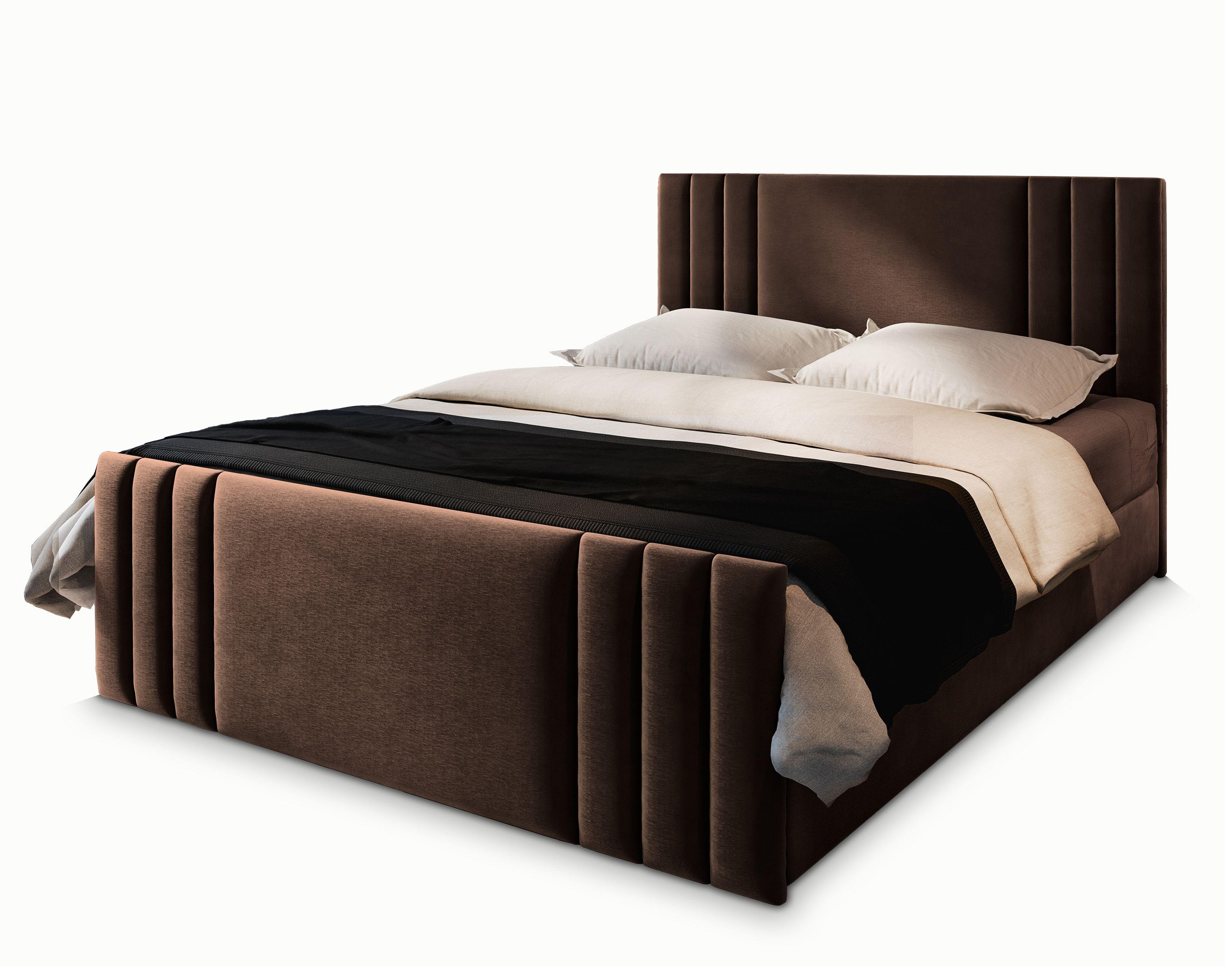 BOXBETT KANES 180x200 cm mit Matratze und Topper - Braun - Braun, Holz (180/200cm) - MASSENO