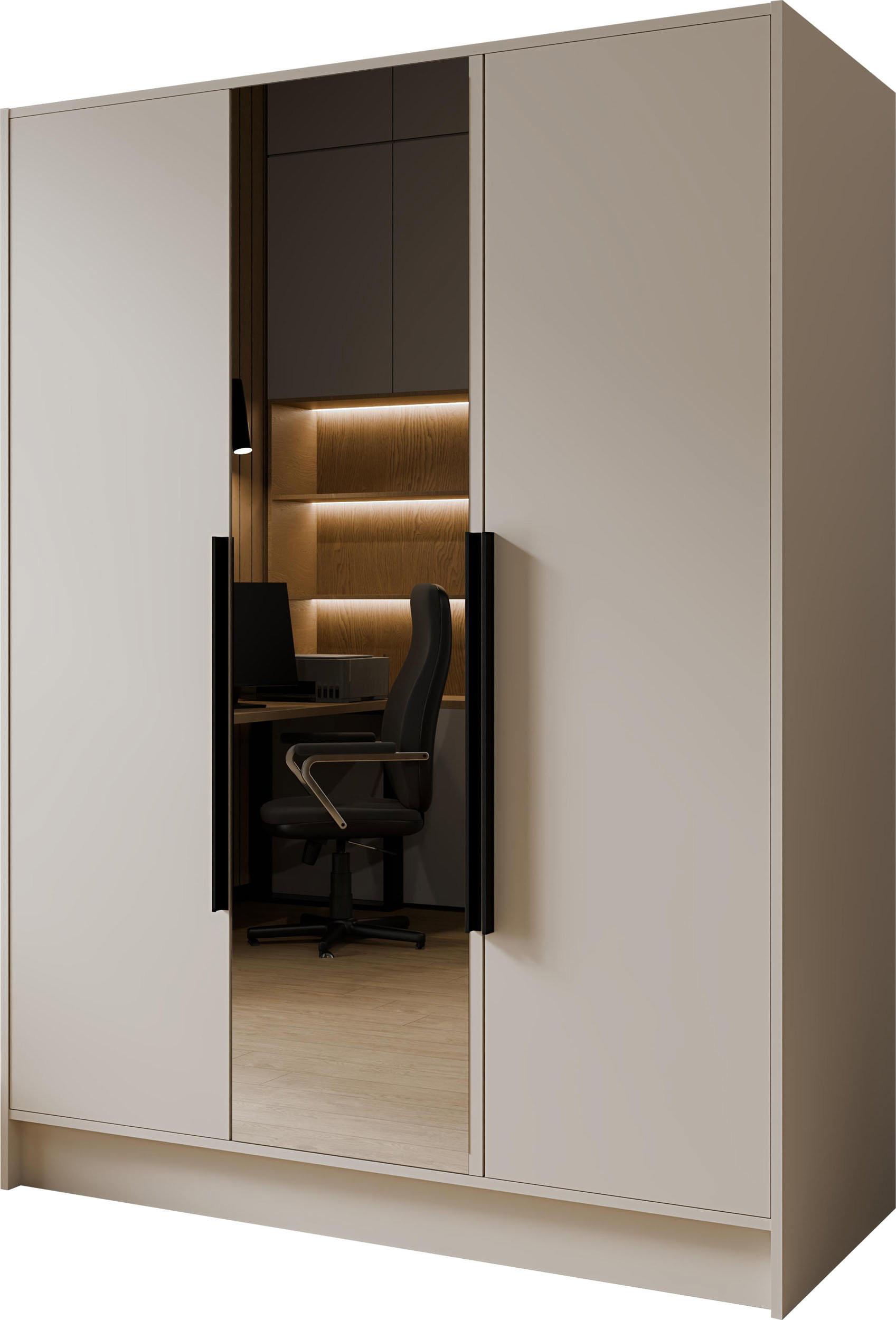KLEIDERSCHRANK Mono Lux mit Speigel, Drehtüren mit Schwarze Metallgriffe, Kaschmir 150/200/51 cm - Kaschmir/Beige, Holzwerkstoff (150/200/51cm) - WFL GROUP