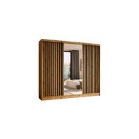 KLEIDERSCHRANK mit Spiegel-Schiebetüren und Aluminium-Leisten, LED-Beleuchtung - LAMELO- 240 cm Artisan+Artisan+Schwarz - Schwarz/Eiche Artisan, Holzwerkstoff (240/216/61cm) - ALTDECOR