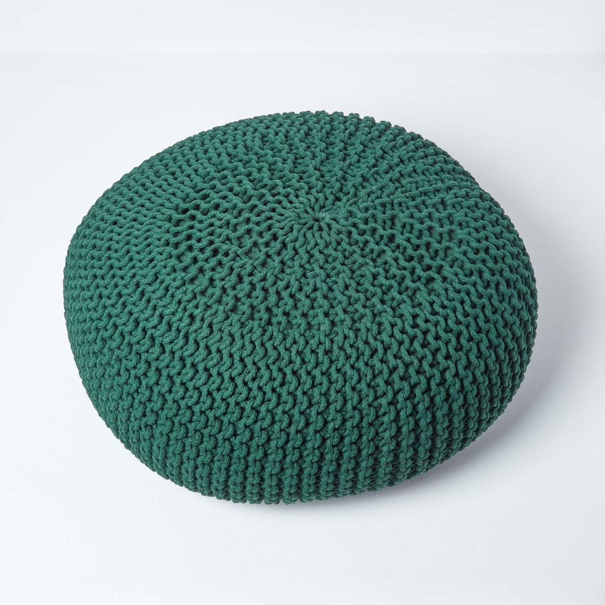 STRICK-POUF tannengrün, Bodenkissen rund 70/70/23 cm - Waldgrün, Textil (70/23/70cm) - Homescapes