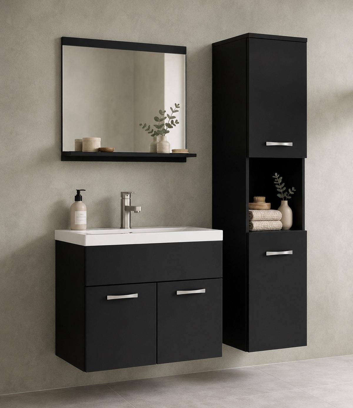 BADMÖBEL-SET Montreal 2 Teile Schwarz Matt - 60 x 35 x 51 cm - Schwarz, Holz (60/51/35cm) - Badplaats