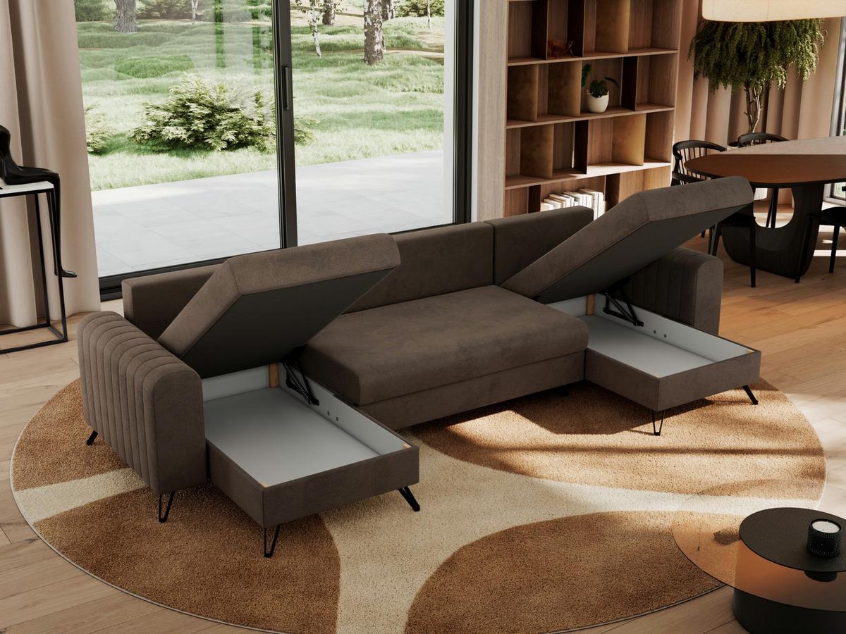 WOHNLANDSCHAFT AXEL U Velvet Braun - Schwarz/Braun, Textil/Metall (312/90/140cm) - MKS