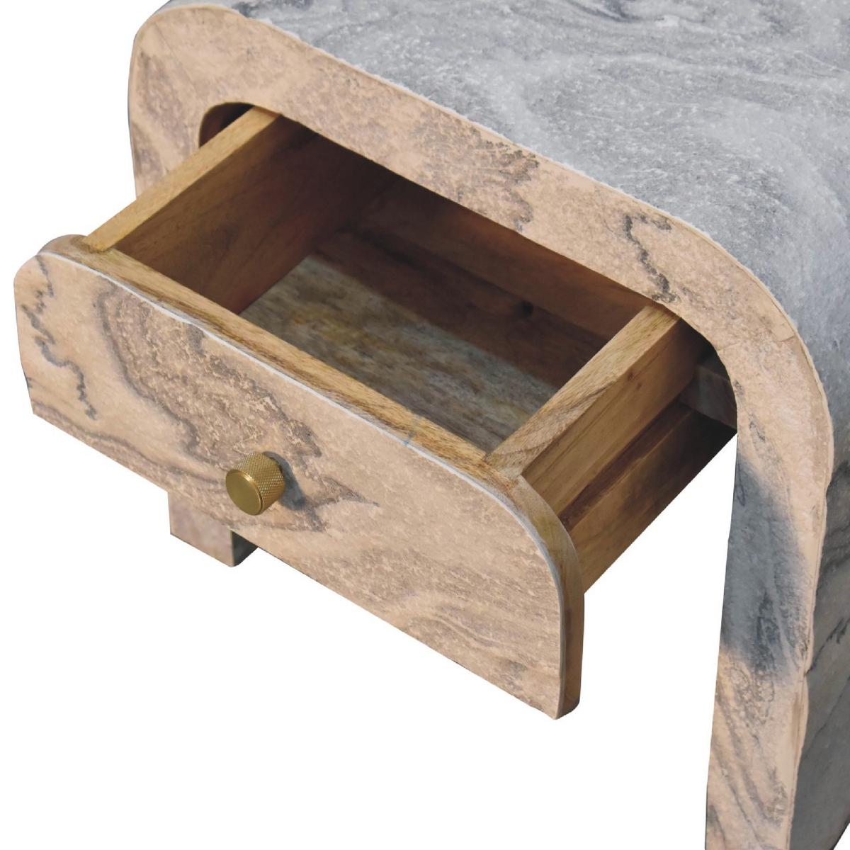 NACHTTISCH aus Massivholz, 1 Schublade, Weiß - Messingfarben/Weiß, Holz/Metall (45/40/35cm) - Artisan Furniture