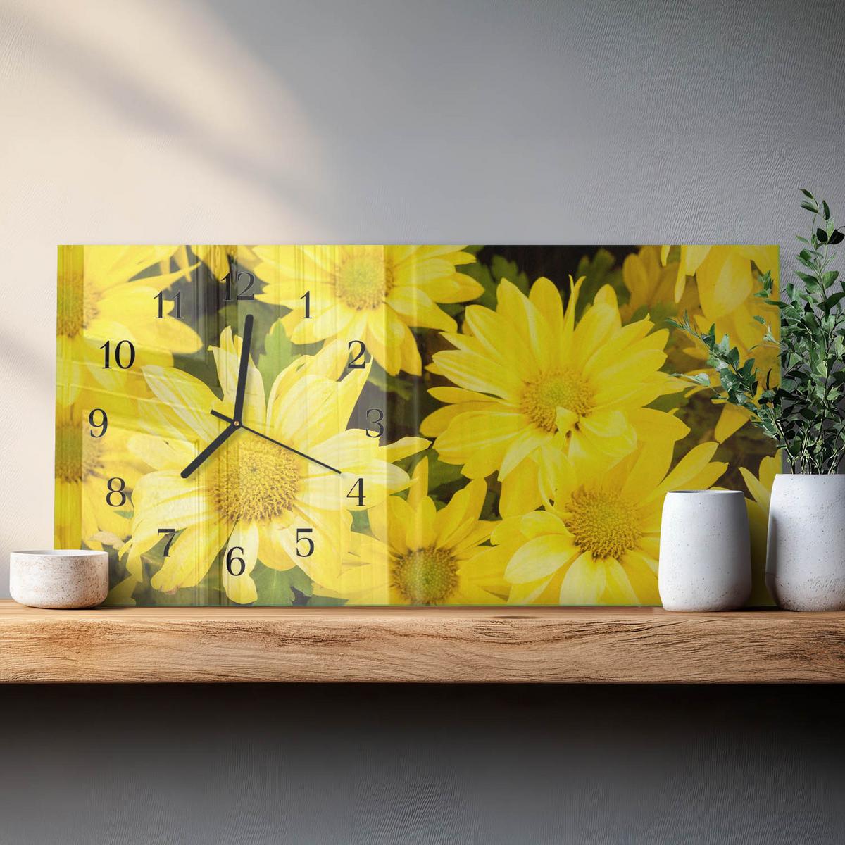 WANDUHR aus Glas 60x30 cm - Gelbe Blüten - Gelb, Glas (60/30/0.4cm) - TULUP