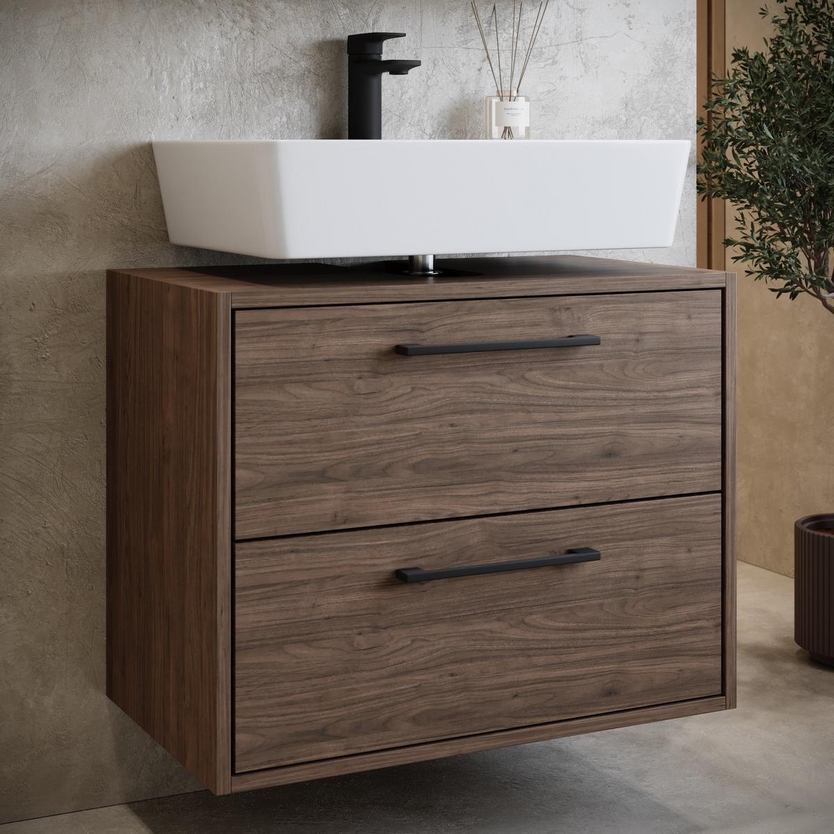 WASCHBECKENUNTERSCHRANK Florence 2 Schubladen Walnuss Braun - 60 x 35 x 47 cm - Eichefarben, Holz (60/47/35cm) - Badplaats