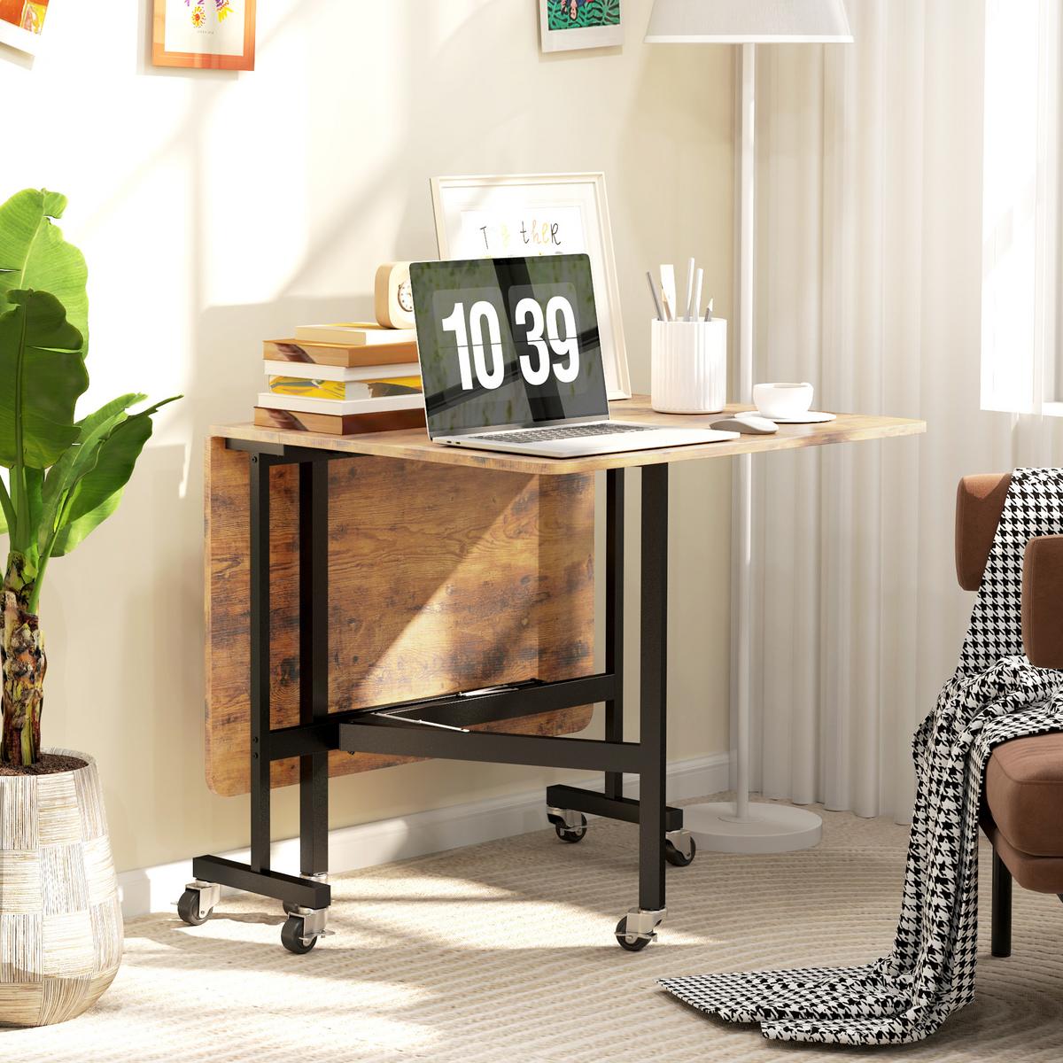 ESSTISCH Klappbar Küchentisch mit Rollen Bremsen für 4-6 Personen Rustikal-Braun - Schwarz/Braun, Holzwerkstoff/Metall (120/80/73cm) - HOMCOM