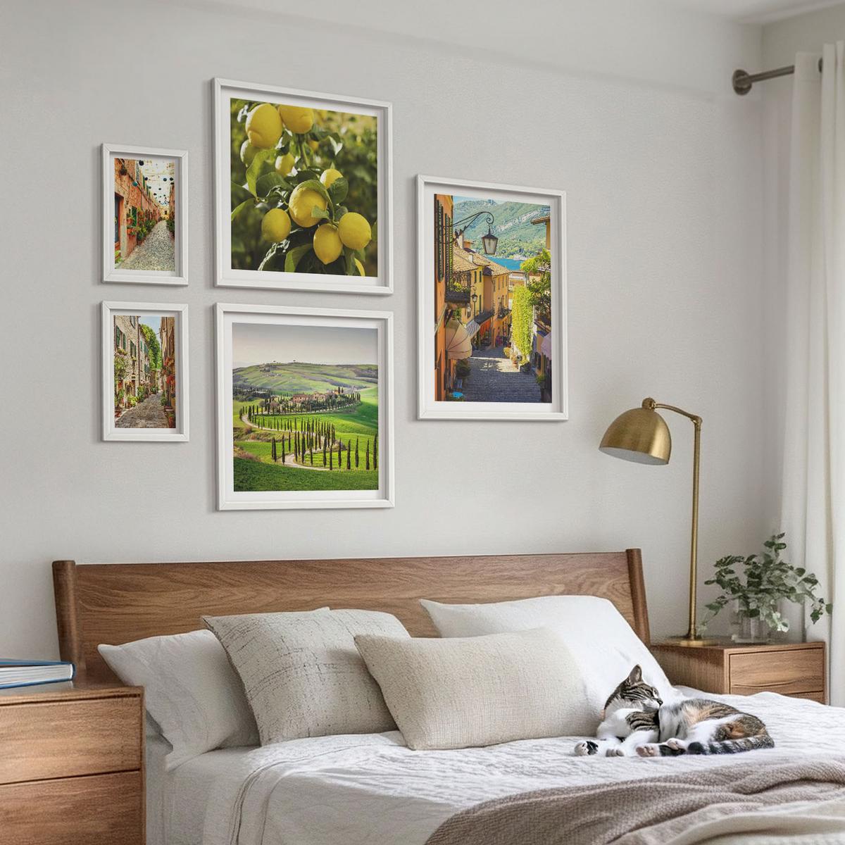 BILDER SET 5er Set - 50x50 cm & 20x30 cm & 40x60 cm Weißer Rahmen - Zitat über New Yorker Landschaften - Weiß, Kunststoff (40/60cm) - TULUP