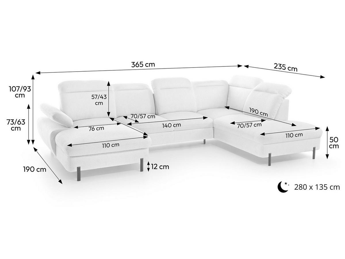 WOHNLANDSCHAFT Sora U mit Schlaffunktion und verstellbarer Sitztiefe, Kopfstützen und Armlehne, 365 cm, Hellbeige, Rechts - Beige/Schwarz, Textil (365/107/235cm) - Beautysofa