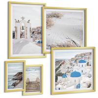BILDER SET 5er Set - 50x50 cm & 20x30 cm & 40x60 cm Goldrahmen - Meeresarchitektur Santorin - Goldfarben, Kunststoff (40/60cm) - TULUP