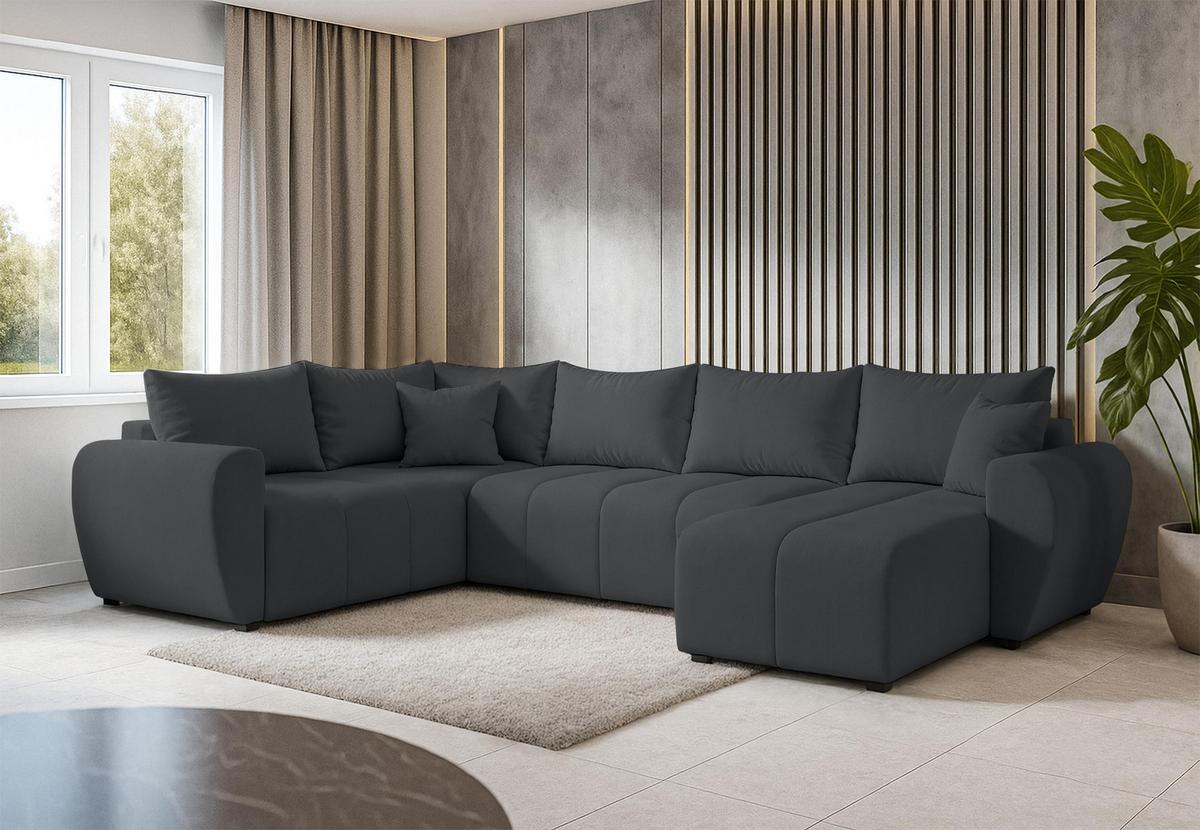 WOHNLANDSCHAFT Malatya U Form MAX Dunkelgrau 311/145/80 cm mit Schlaffunktion - Dunkelgrau/Schwarz, Kunststoff/Textil (303/80/208cm) - AX Living