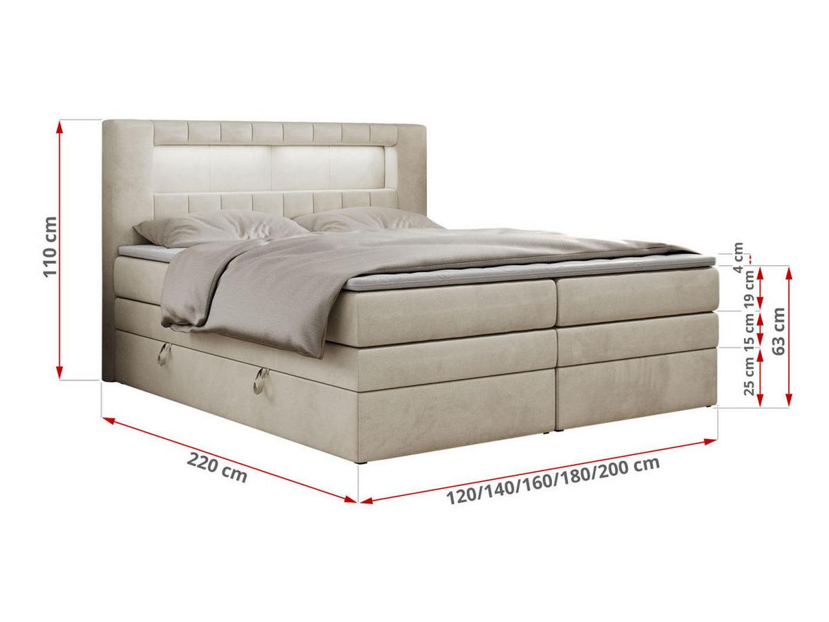 BOXSPRINGBETT GOLD-5 KING LED 120/200 Beige Velvet - H3 - Beige, Holz/Textil (120/200cm) - MKS