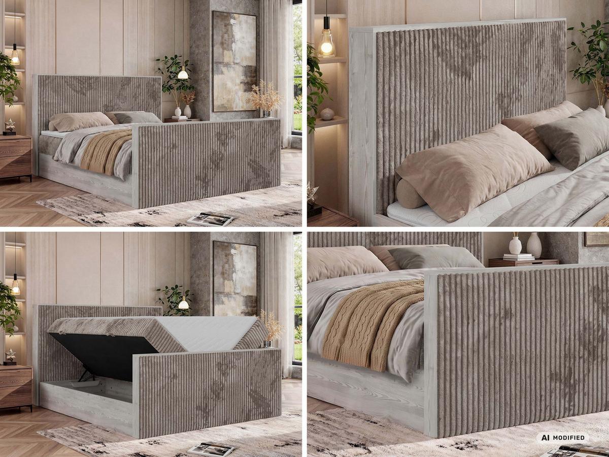 BOXBETT NORDIC DUO 160/200 - Hellbraun Cord - Topper Visco - H3 - Hellbraun/Schwarz, Kunststoff/Textil (160/200cm) - MKS