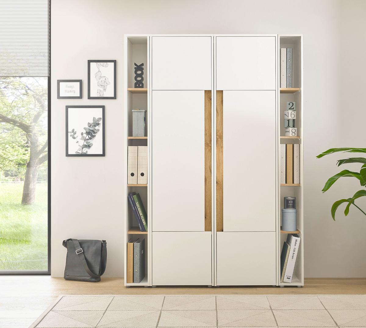 AKTENSCHRANK Set 4-teilig grau matt, Eiche Wotan 140 x 200 cm, Schrank-Regal-Kombination mit 20 Fächern - Eichefarben/Eiche Wotan, Holzwerkstoff/Kunststoff (140/200/40cm) - Furn.Design