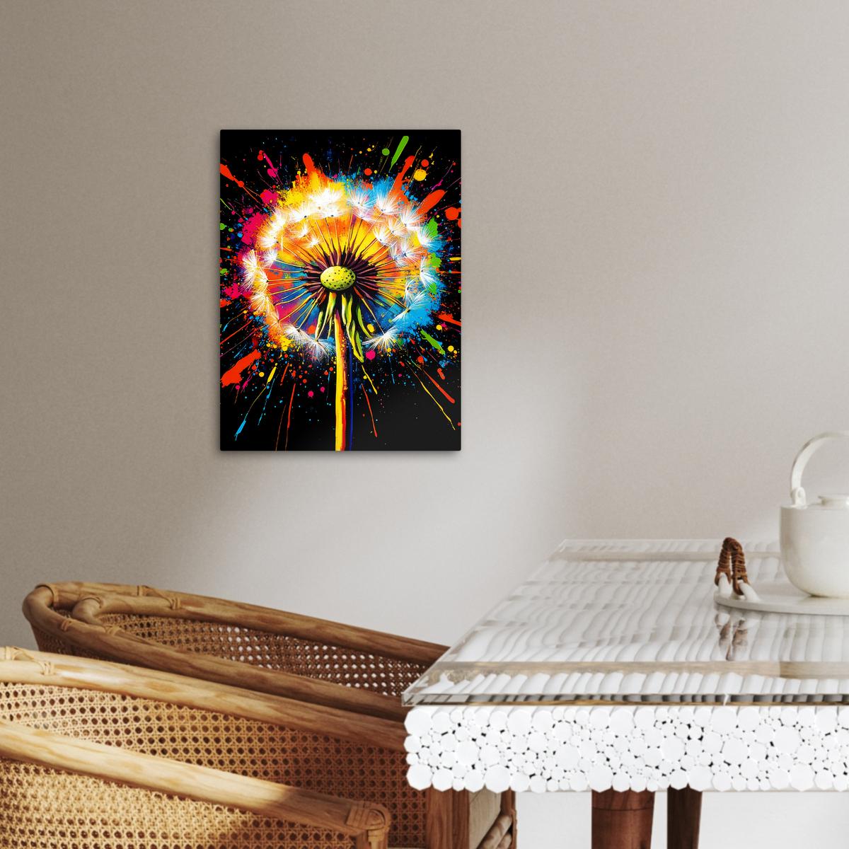 LEINWANDBILD Löwenzahn - Graffiti - Farbenfroh - Blumen - Natur Room Decor 30x40 cm - Multicolor, Textil (30/40cm) - MuchoWow