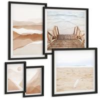 BILDER SET 5er Set - 50x50 cm & 20x30 cm & 40x60 cm Schwarzer Rahmen - Abstrakte braune Landschaften - Schwarz, Kunststoff (40/60cm) - TULUP