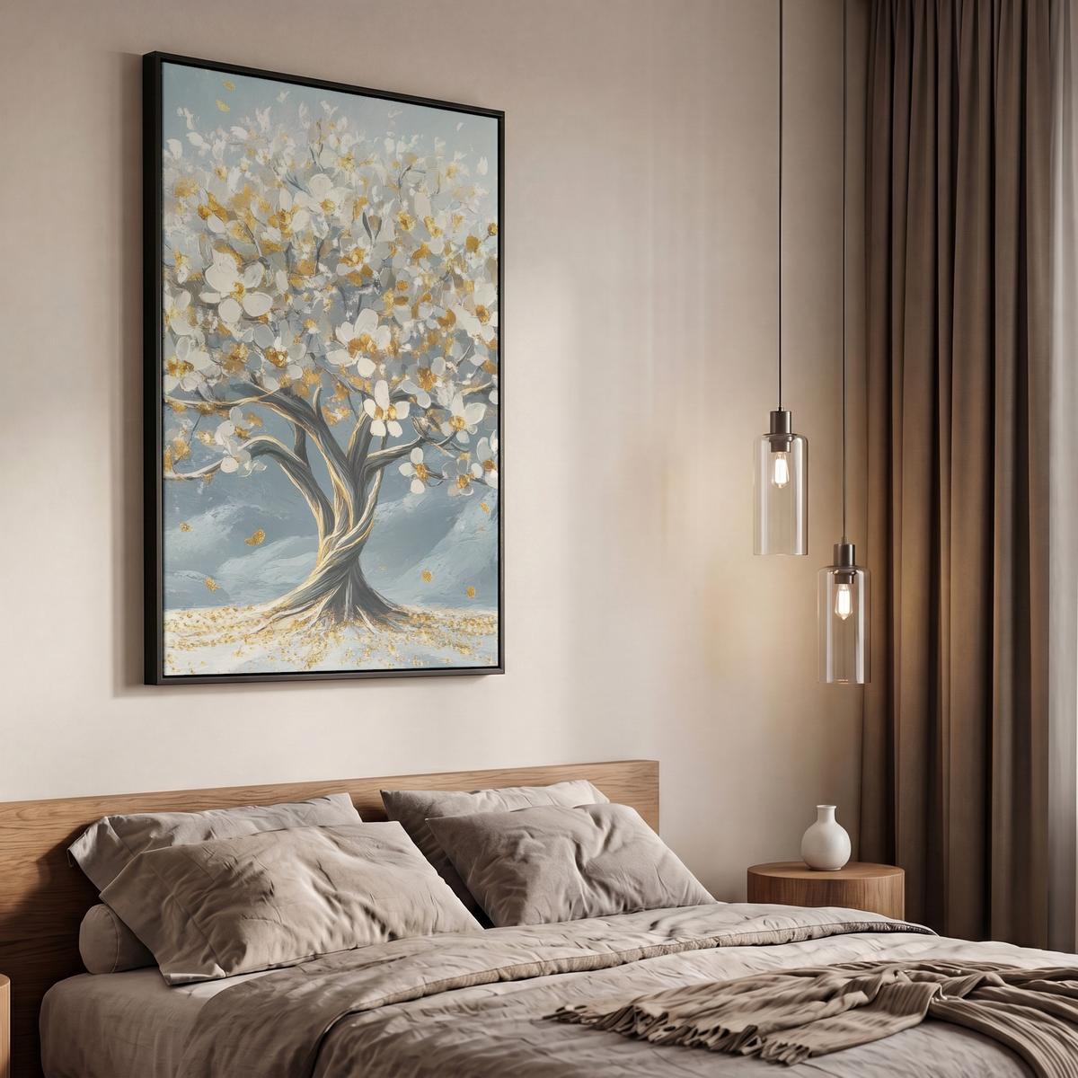 LEINWAND Bilder mit Rahmen - Baum - Winter - Baum des Lebens - Modern - Gold - 60x90 - Goldfarben, Textil (60/90cm) - MuchoWow