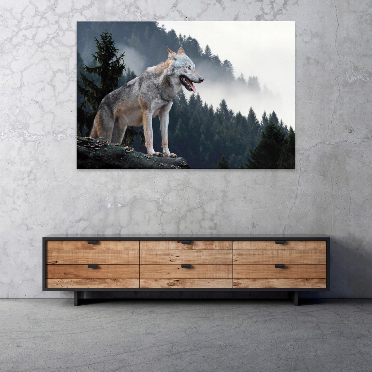 LEINWAND BILDER Wolf Wald Tiere 100x70 - Multicolor, Holzwerkstoff (100/70cm) - Wallarena