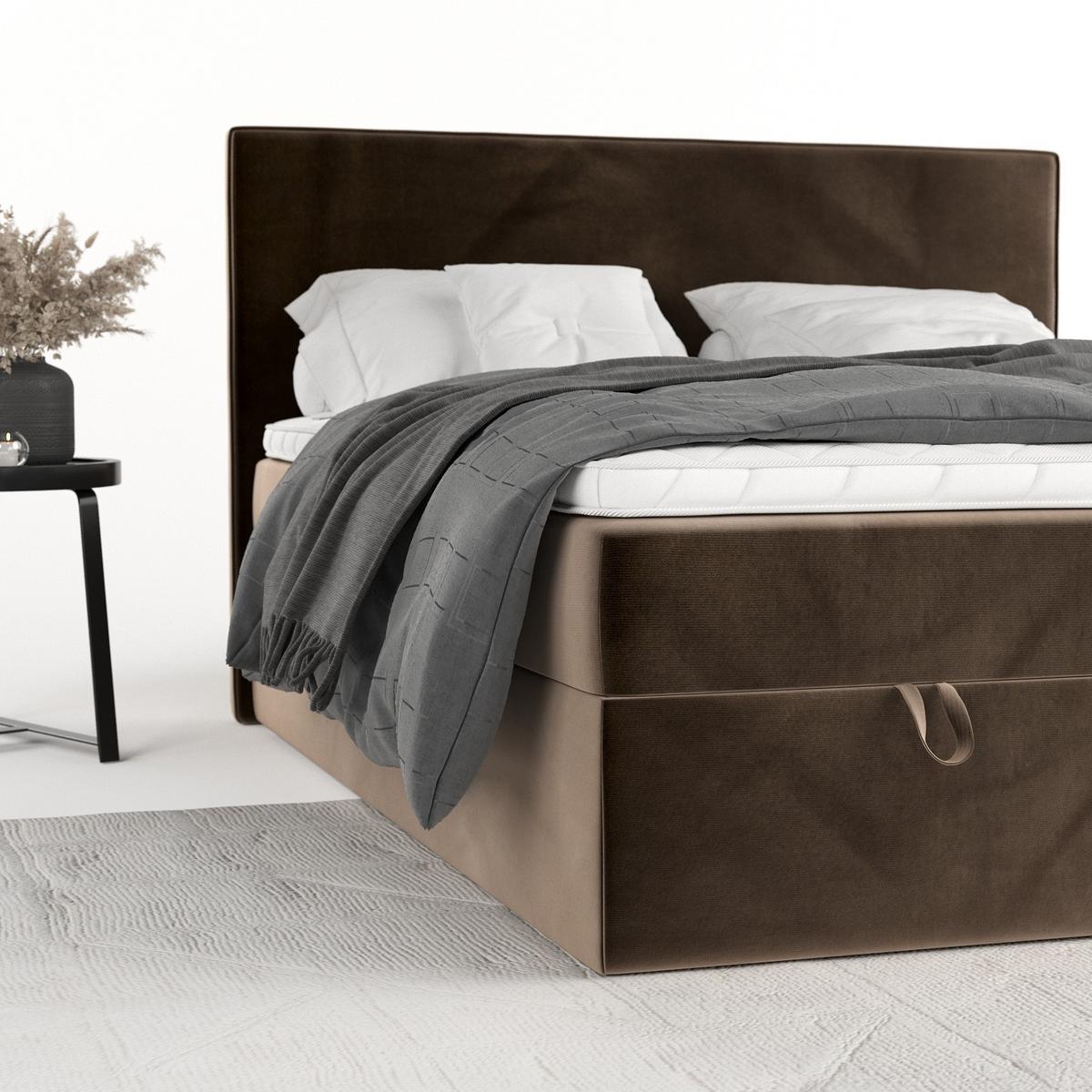 BOXBETT Velma 140/200 cm Braun im Paros Stoff - Schwarz/Braun, Holz/Holzwerkstoff (140/200cm) - AltaBeds