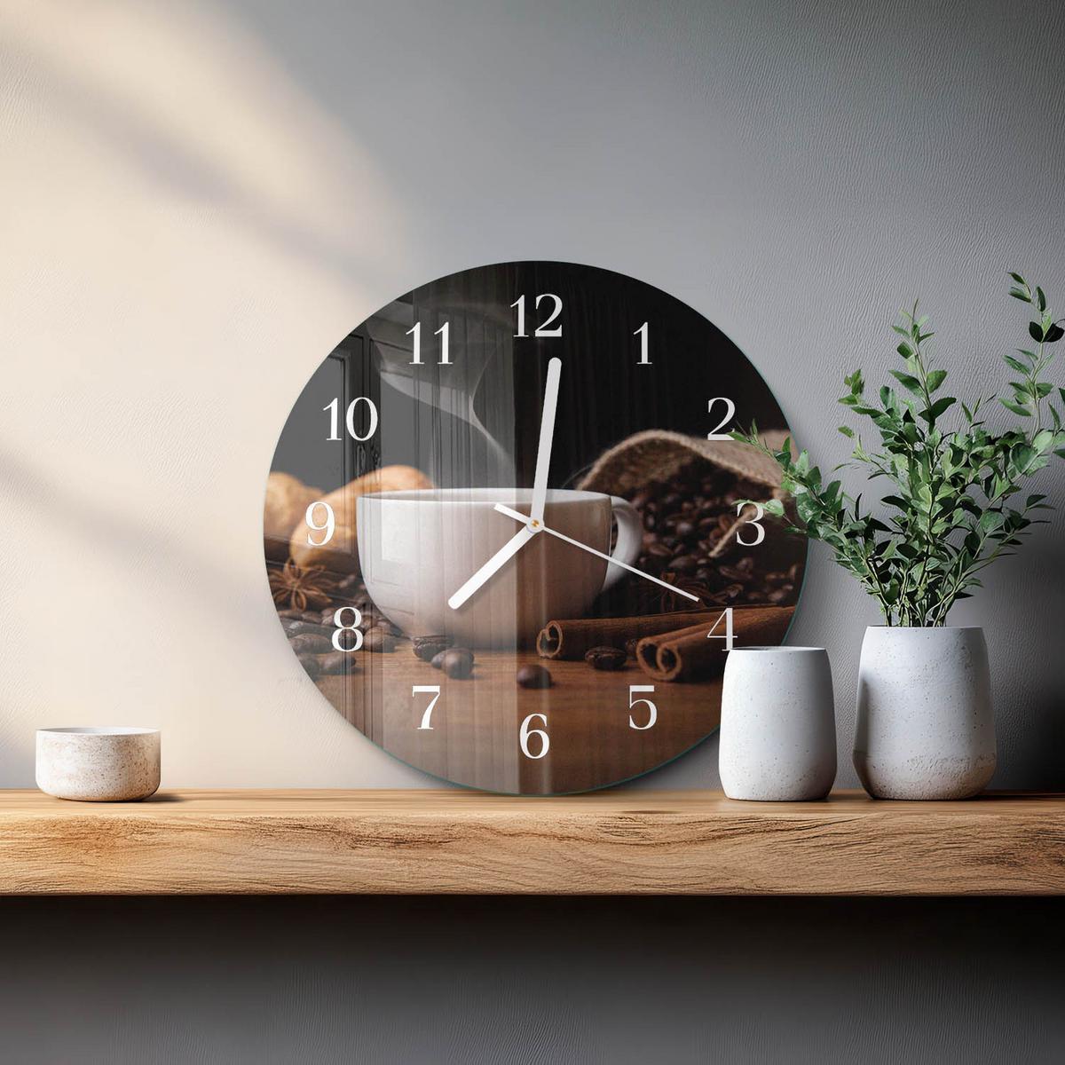 WANDUHR aus Glas Ø30 cm - Kaffee - Braun, Glas (30/30/0.4cm) - TULUP